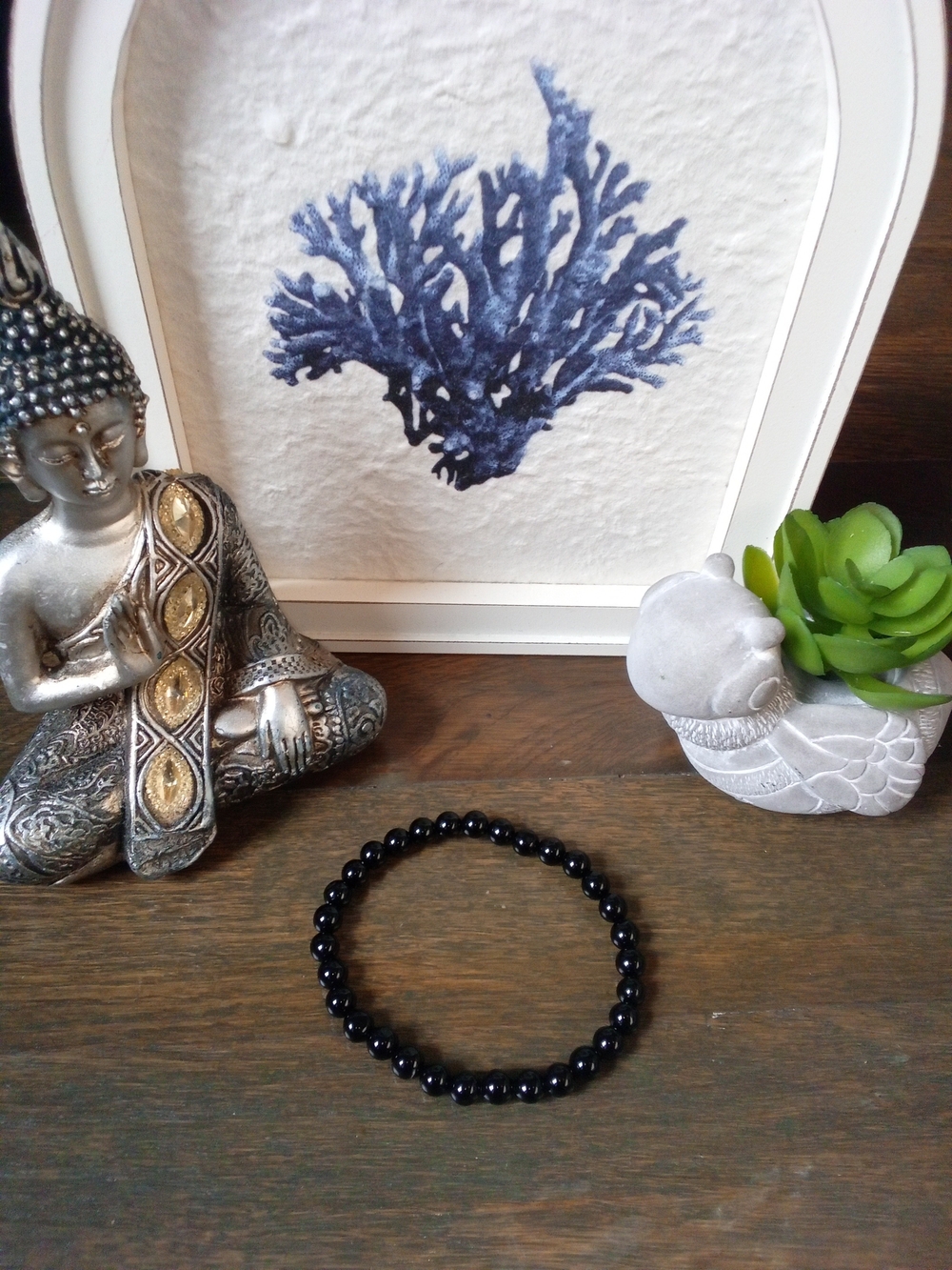 Classic Black Agate Gemstone Stretch Bracelet